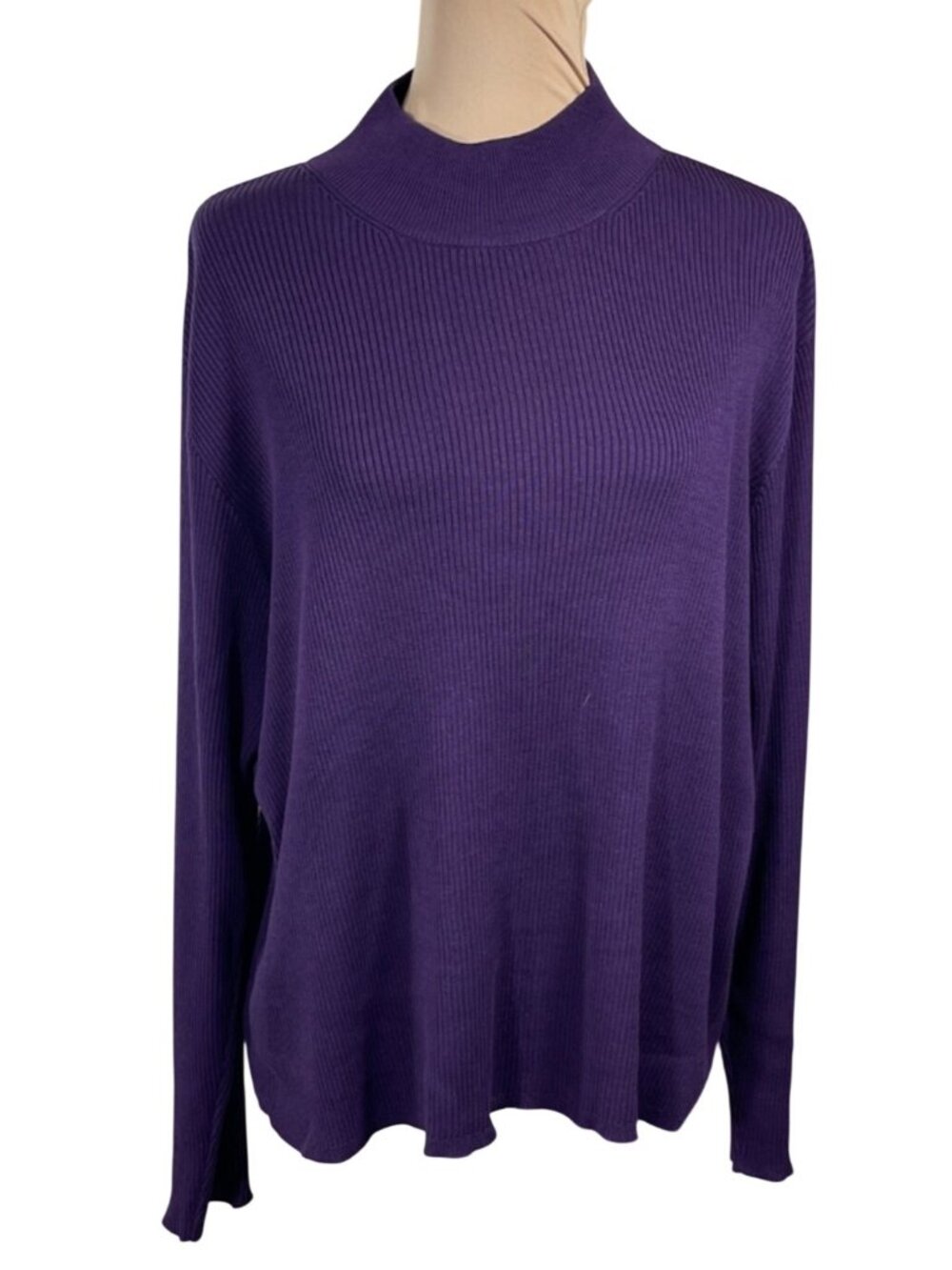 Coldwater Creek Top Ribbed Mock Neck Plum Purple Size 2X Silk Cotton